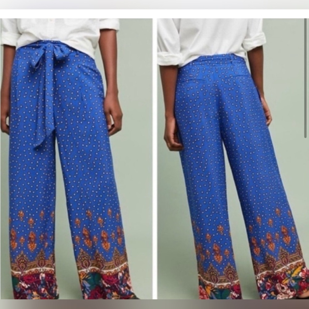 Anthropologie Floral Blue Trousers